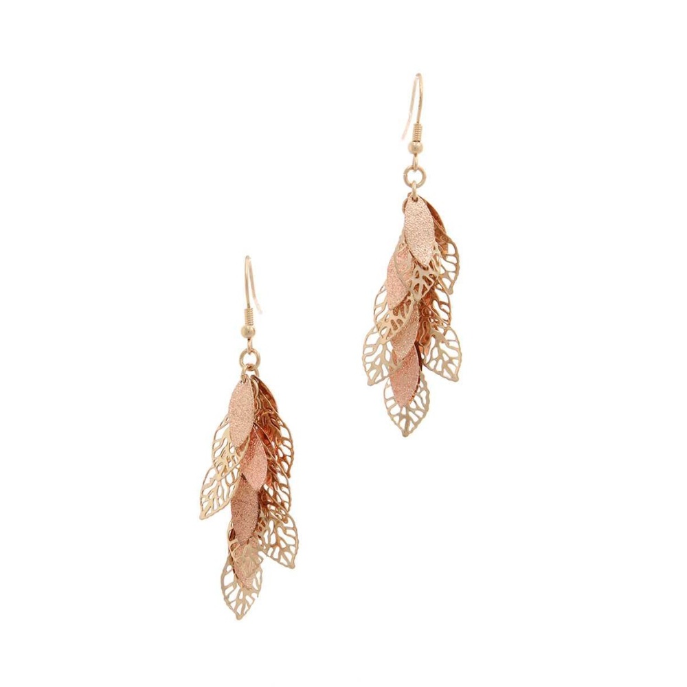 Rose Gold Leaves Drop Earrings